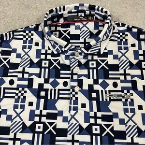 POLO Ralph Lauren RLX Polo Shirt Mens Large Golf Wicking Geometric AOP